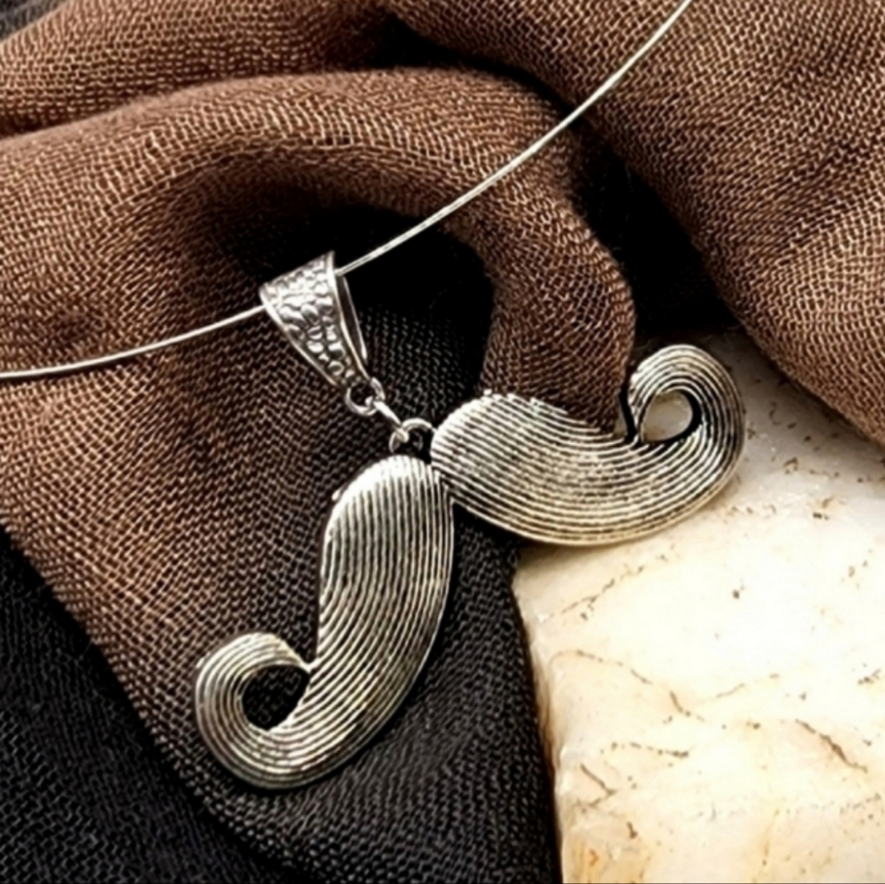 Unique Jewelry Boho Silver Picasso Mustache Pendant Lightweight Fun Necklace